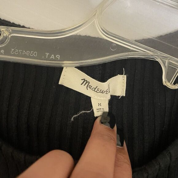 Madewell Dress Size Medium Button Front Ribbed Knit Mini Black Cotton Blend - Picture 8 of 9